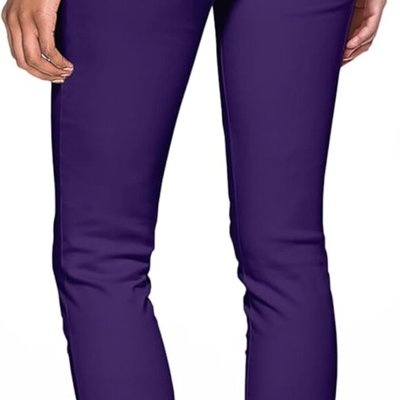Purple ultra-stretch elastic waistband women's twill pants - Picture 3 of 7
